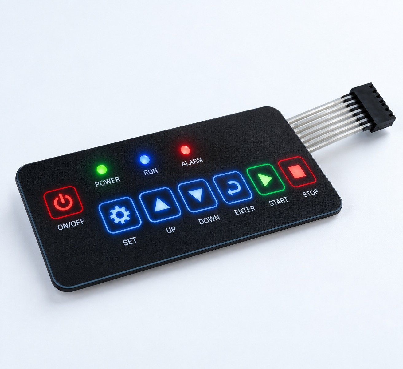 LED backlit membrane switch on an equipment control panel