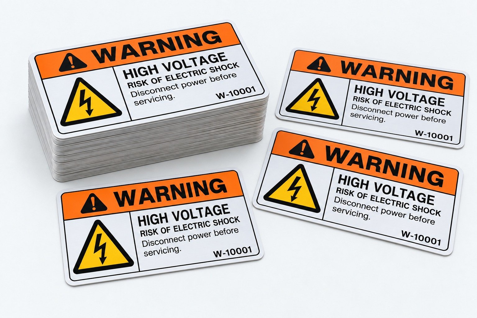 Custom warning and security labels for industrial equipment