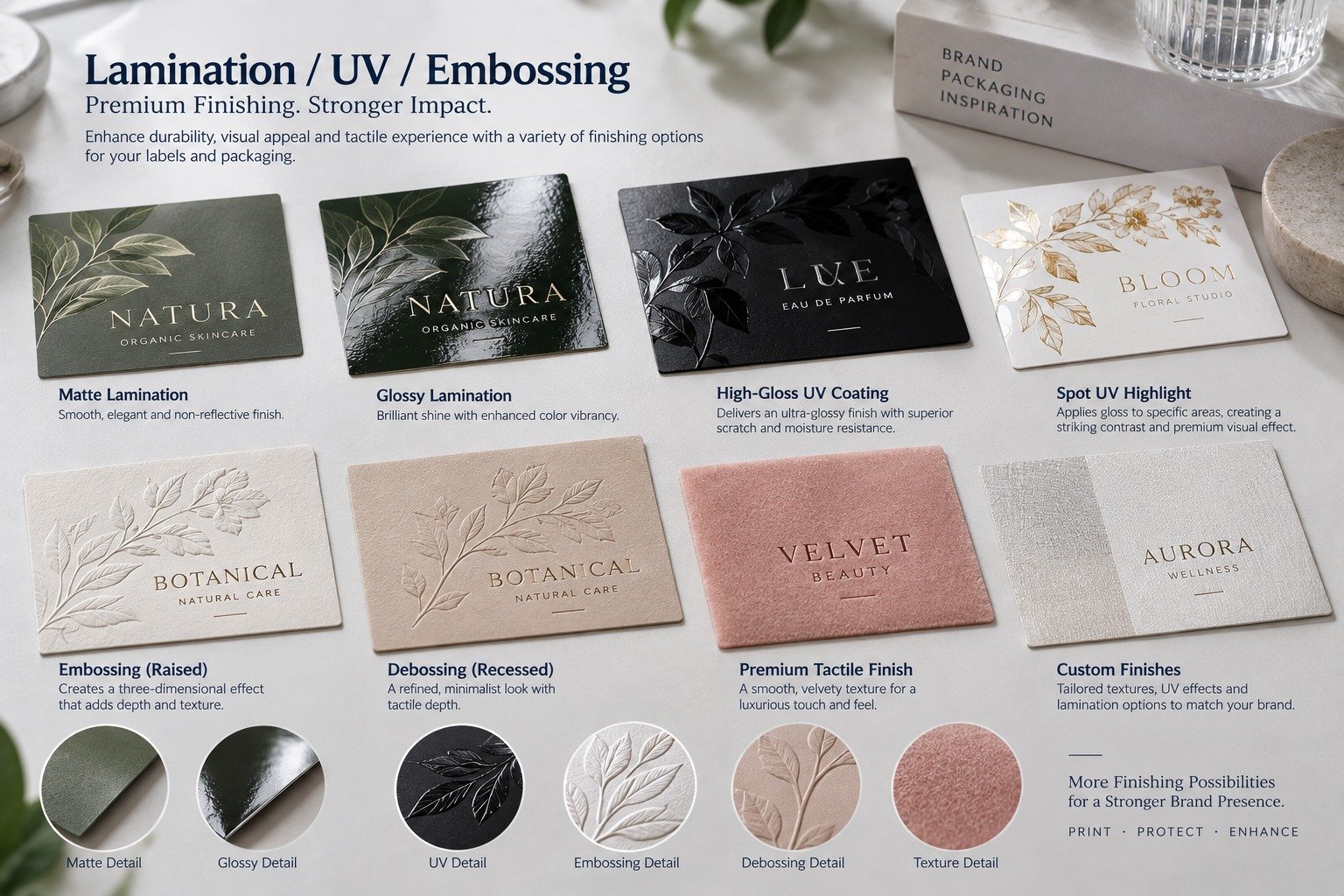 PVC, PET, PC, matte, glossy, laminated, UV-treated, and embossed label materials